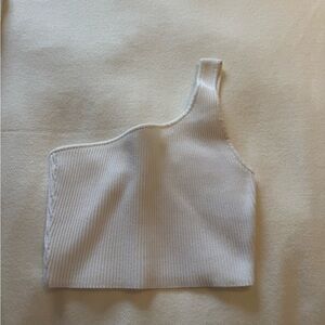 Babaton White One-Shoulder Ribbed Tank Top
